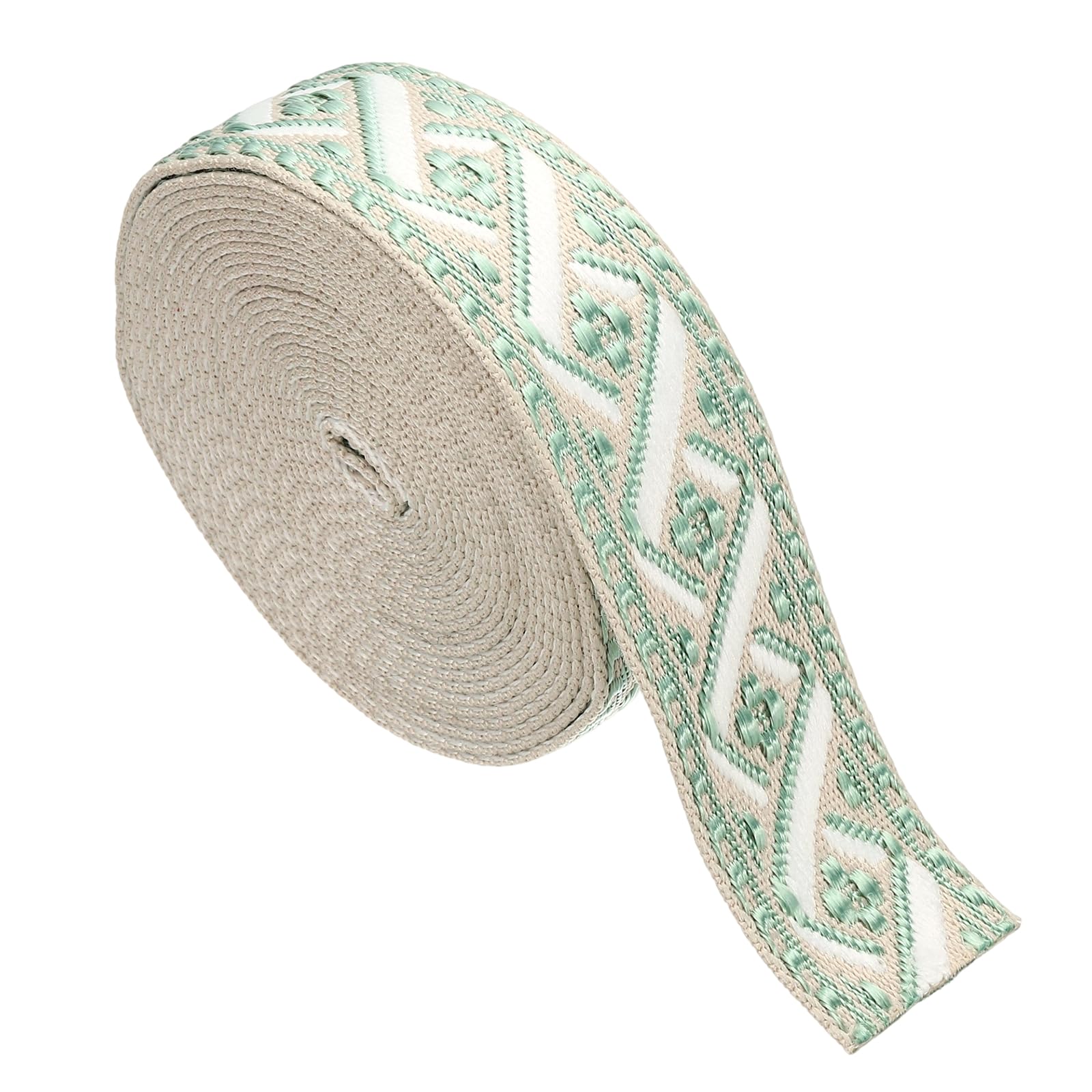 sourcing map 4.75 Yards Cotton Webbing Strap, 2-inch(50mm) Jacquard Webbing Ribbon Embroidery Polyester Webbing Straps Purse Strap Belt for Purse Bag Crafts Clothing, Cream-Lake Blue