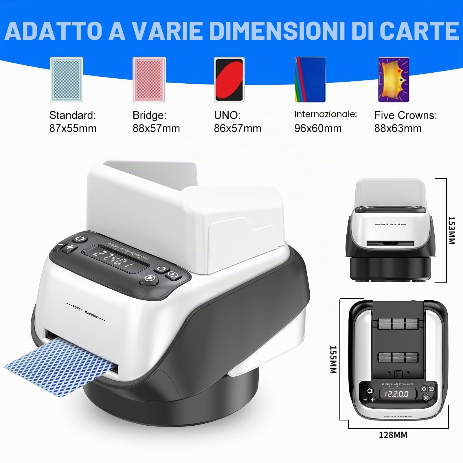 Distributore Automatico di Carte, Distributore Carte da Gioco Automatico, Rotazione 360° per 1-8 Giocatori, 1-4 mazzi, Macchina Distributore di Carte Ricaricabile e Silenzioso per Poker e UNO