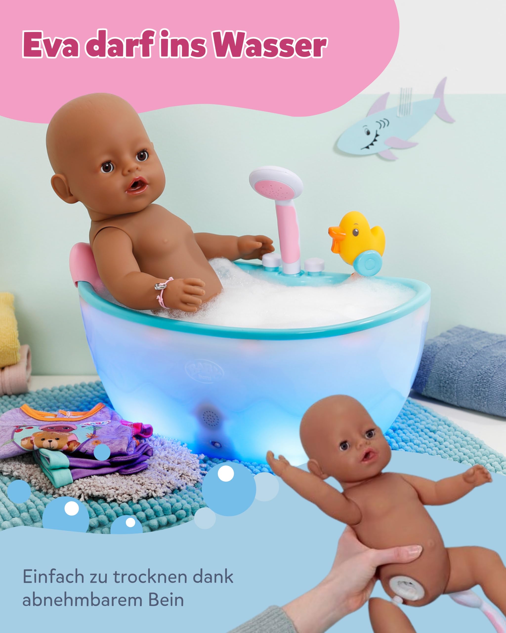 BABY Born Eva - 43 cm große Babypuppe - 10 Funktionen inkl. Accessoires & Strampler - Funktioniert komplett ohne Batterien - Geeignet für Kinder ab 3 Jahren