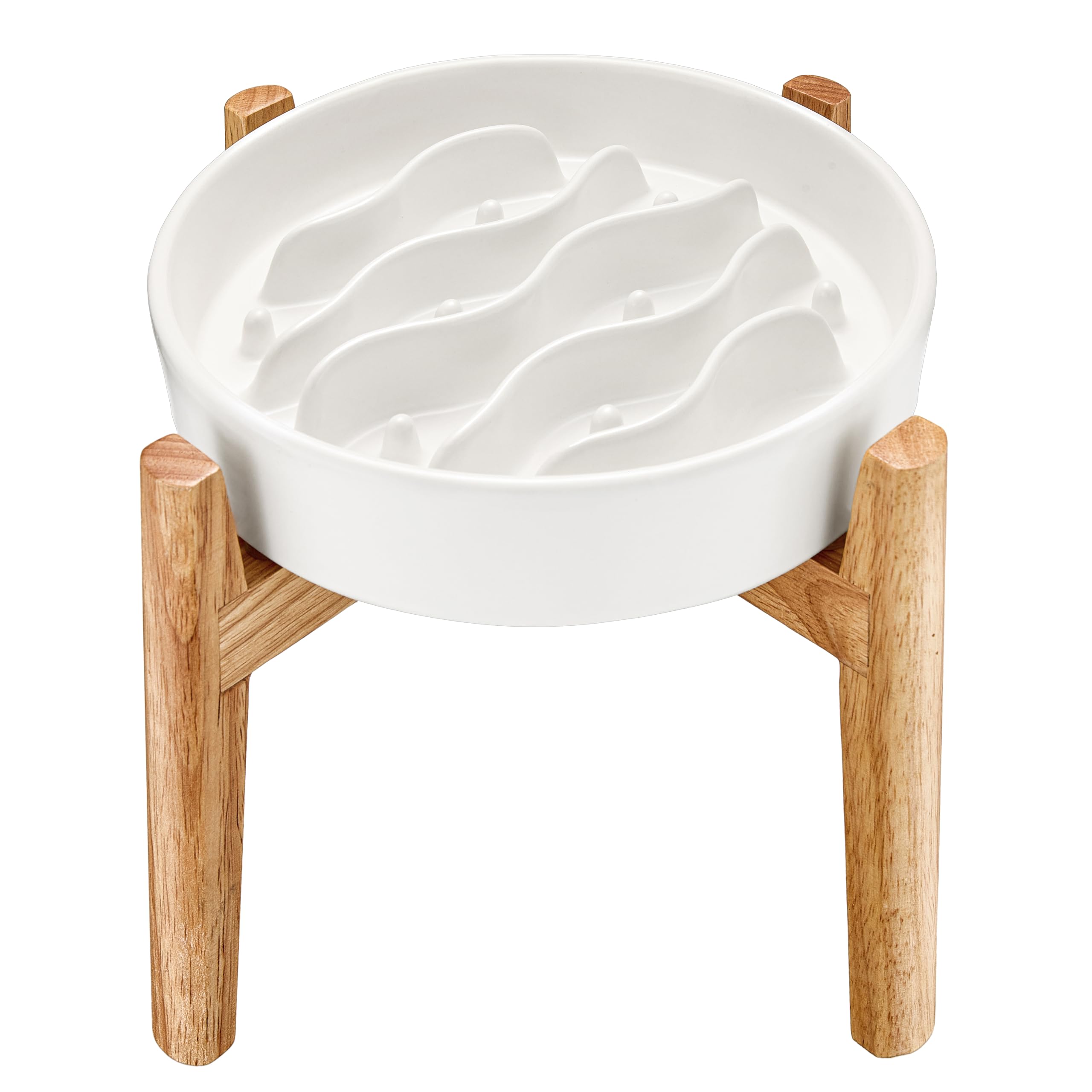 Ceramic Slow Feeder Dog Bowls Elevated, 2.0 Cups Dog Slow Feeder for Medium and Large Dogs, 30oz, 8in, White