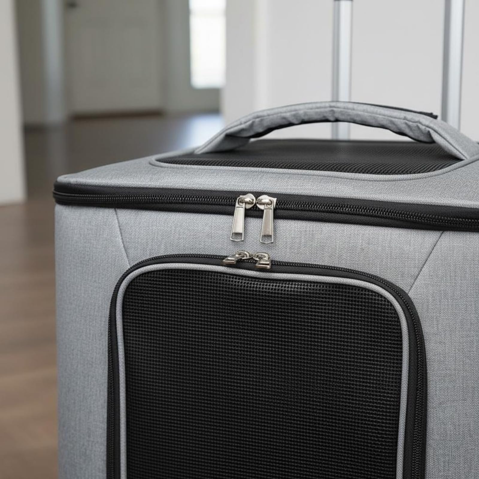 Transportín con Asa Telescópica Bolsillos Múltiples Transportín con Ruedas Usable en Avión para Viaje, Salida, Caqui