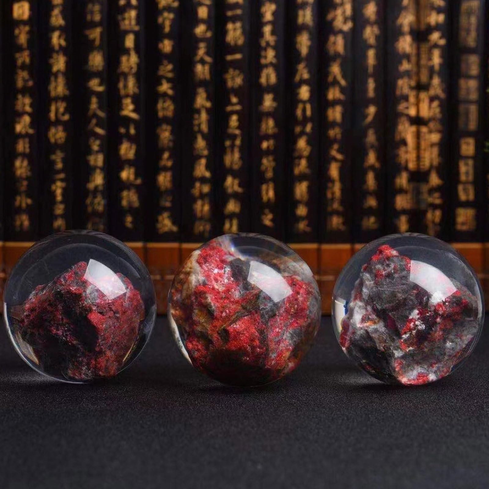 Gran Bola de Cristal de curación - Sphere de ornamería de Cuarzo Natural Cinnabar - Decoración de Piedra Pulida con Soporte de Madera para la adivinación y decoración del hogar,10cm/3.9"