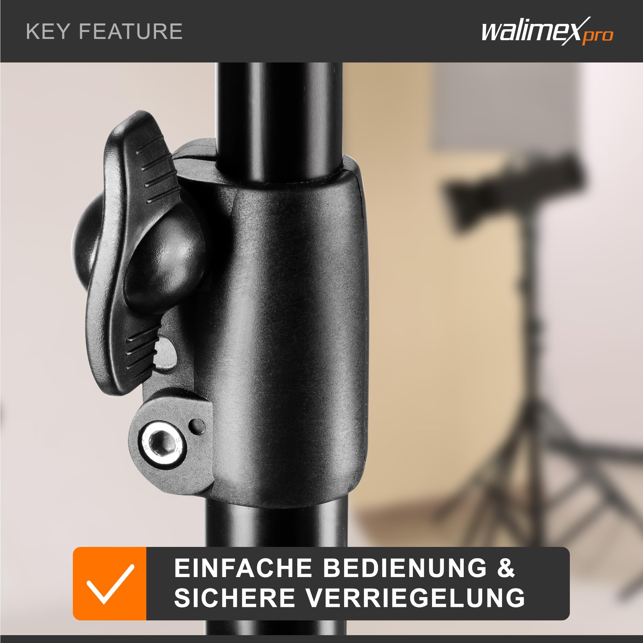 Walimex pro FT-8051 Lampenstativ 260cm - Lichtstativ mit Federdämpfung, Höhe max 260 cm, 5 kg Traglast, Aluminium, für Fotografie Studio Outdoor, mit Tasche und Adapter, Schwarz