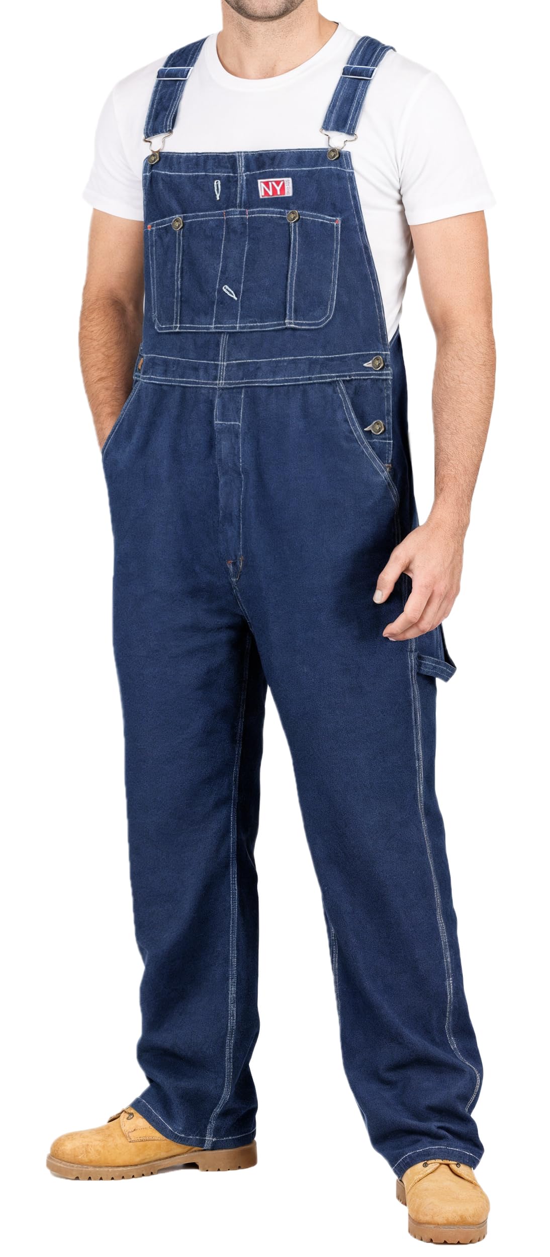 NY Threads Men's Denim Bib Overall Relaxed Fit Workwear with Adjustable Straps and Multiple Pockets