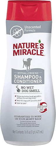 Nature's Miracle Nature's Miracle Champú y acondicionador hipoalergénico para perros, 16 onzas, sin perfume