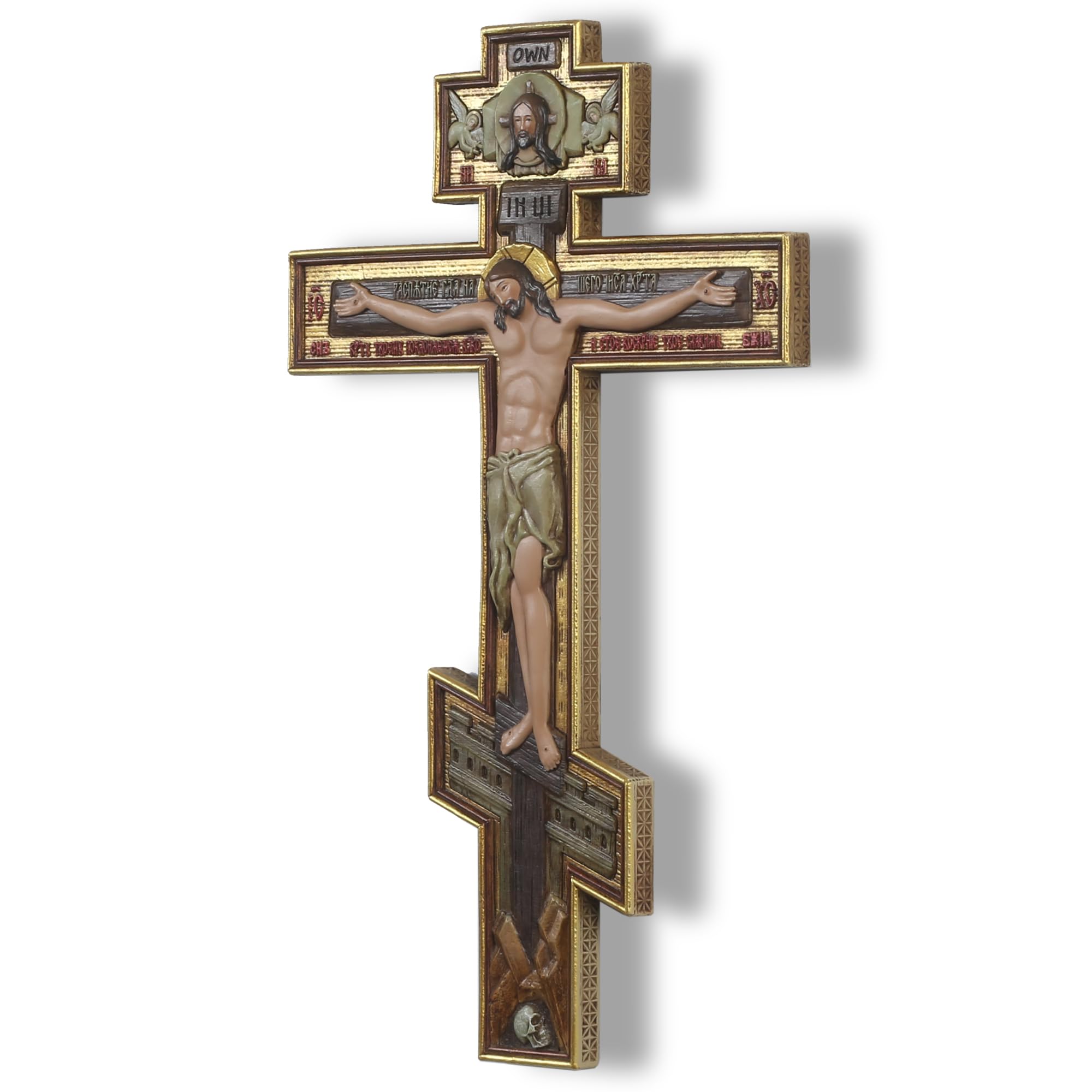 Crucifix Byzantin Crucifix Orthodoxe Russe En Bois - 20x10,8 Cm - Décoration Murale Religieuse Art Religieux Traditionnel