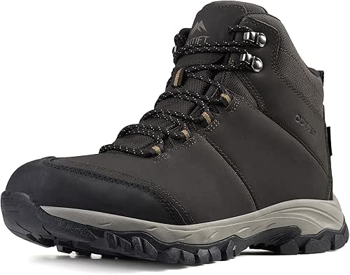 Men's Waterproof Hiking Boots Lightweight Comfortable Leather Mid Ankle Outdoor