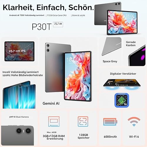 TECLAST P30T Tablette 10" 120Hz, 10 Accessoires, Android 16,16Go+128Go+5To - 8