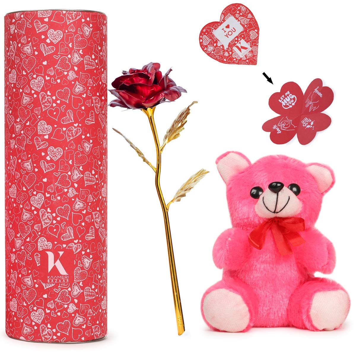Kaameri Bazaar Artificial Red Rose and Teddy and Gift Box (Multicolour )
