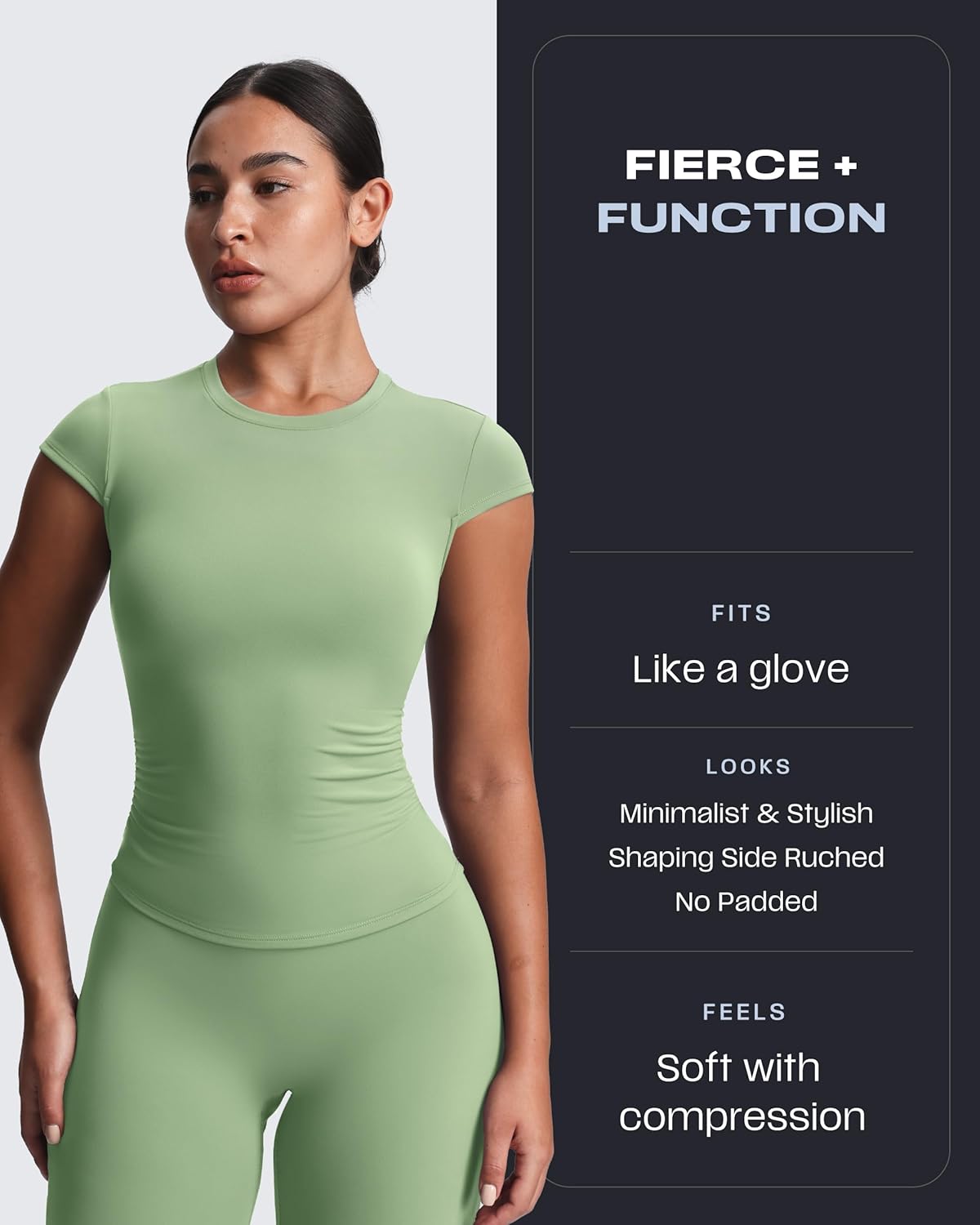 Aoxjox Women's Cap Sleeve T-Shirts Crew Neck Velura Ruched Tee Without Padded Workout PlushFlex™ Gym Yoga Crop Top