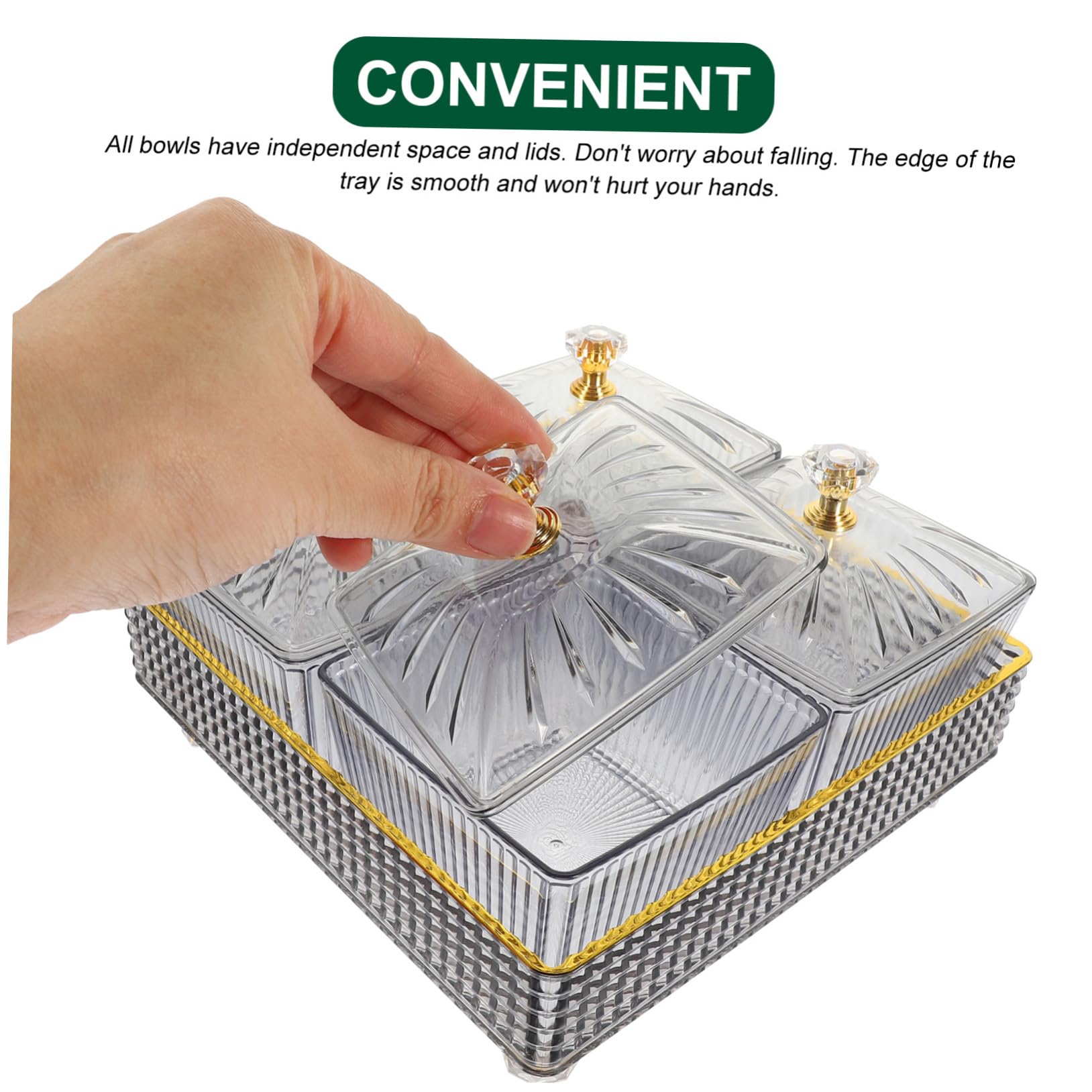 Zerodeko 1satz Geteilte Snackschale Mit Tray Elegantes Fächer Design Für Dips Süßigkeiten Nüsse Und Früchte Für Partys Ktv Bar Und Zuhause Modernes Graues Tablett