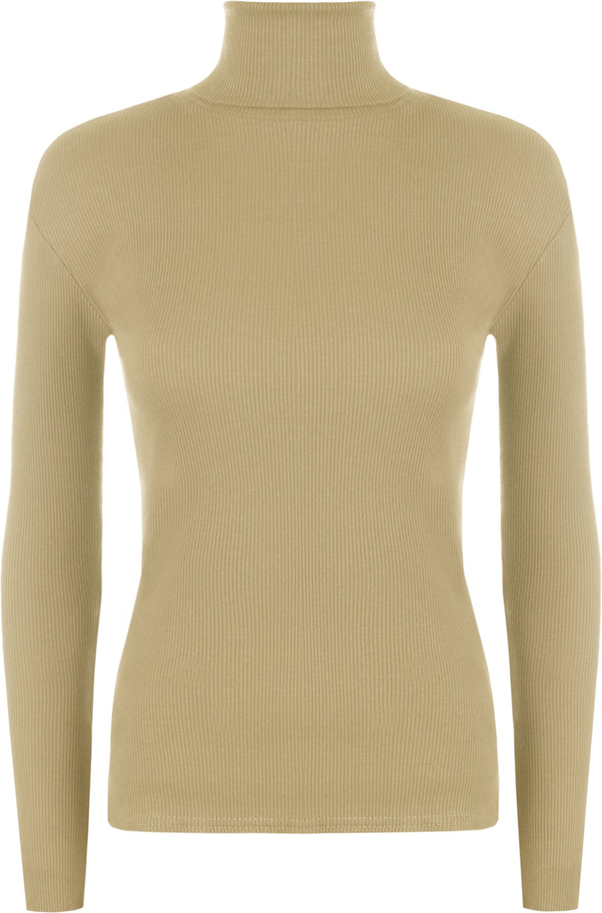 Wearall Women's Beige Ribbed Stretch Polo Neck Top - 24-26