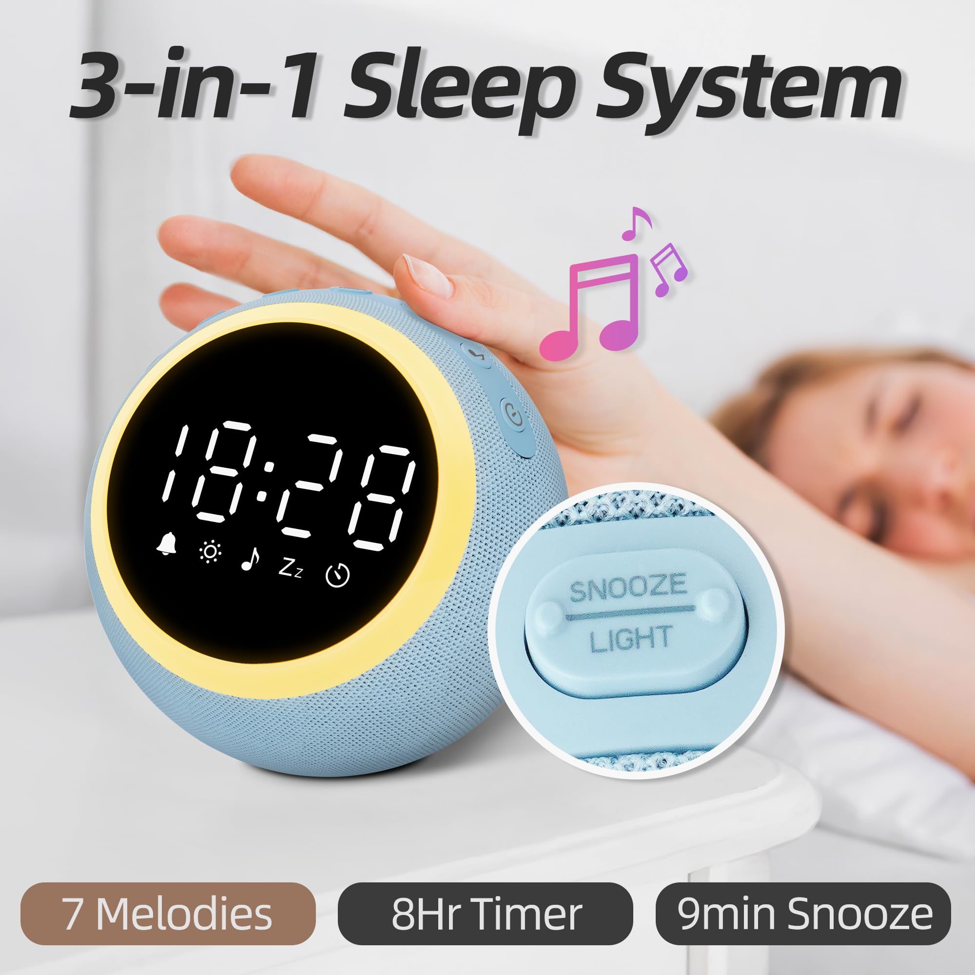 Maxstar Sveglia Digitale Intelligente con 25 Suoni Rilassanti, Luci Notturna,Snooze,Timer,Volume e Luminosità Regolabili - Sveglia da Comodino per Bambini,Adulti (Macchina Rumore Bianco per Dormire)