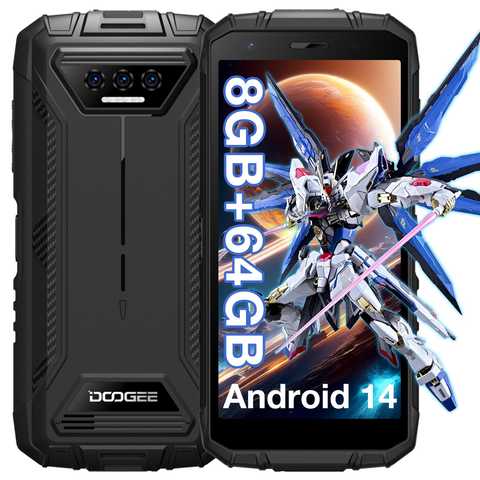 DOOGEE S41T Rugged Phone Unlocked 2025,Android 14 6300mAh Battery,8GB+64GB,4G Dual Sim Rugged Smartphone,13MP Camera,IP68 Waterproof Cell Phone,Face Unlock,NFC/T-Mobile