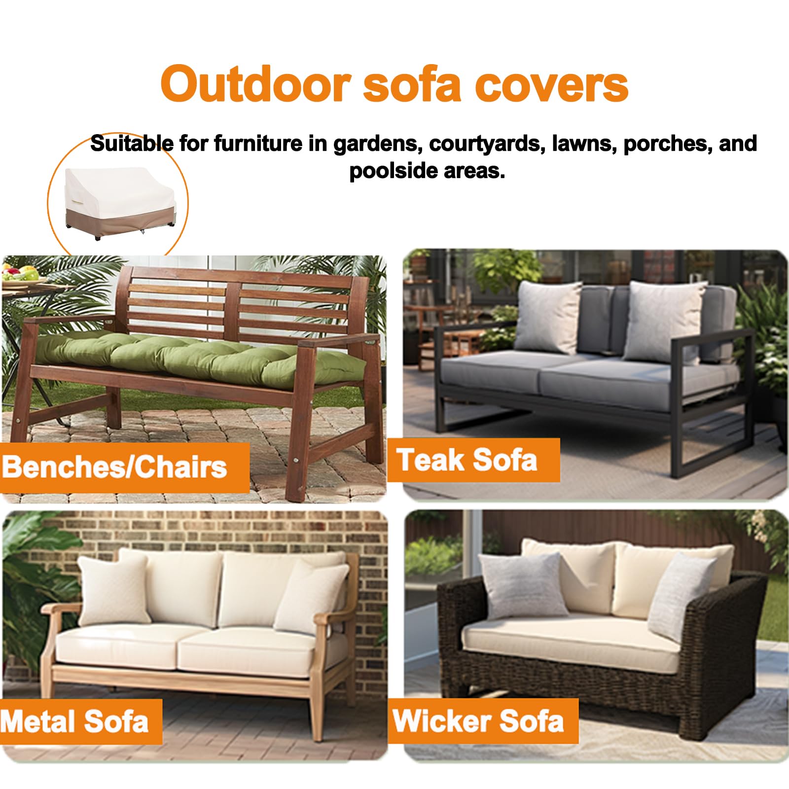 Funda Impermeable para Sofá de Exterior,Fundas Muebles Banco Sofa de Palets Asientos Jardin Exterior 2/3/4 Plazas,Tela Cubierta Sofa 210D Oxford Resistente al Viento y Polvo,Beige&Coffee,147x81x78cm