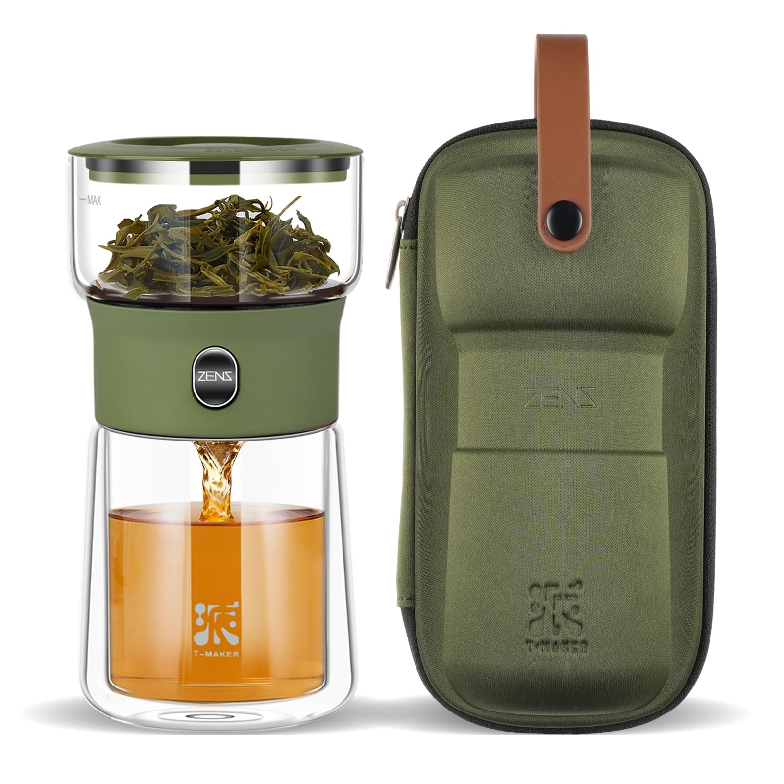 ZENS Modern Glass Teapots with Infuser, Smart One Touch Drip Tea Maker for Loose Tea Diffusers, Magic Teapot with 200ml Insulated Cup and Portable Carry Case for Tea Lovers Gifts