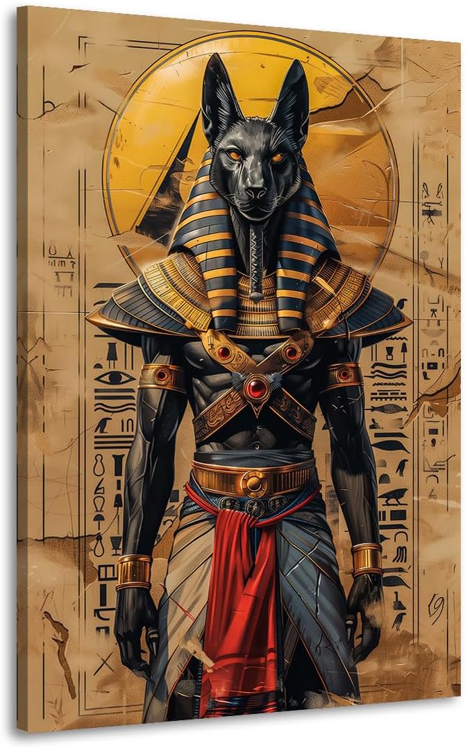 Kunstgestalten24 Leinwandbild Anubis Wandbild Kunstdruck  gypten Gott Pharao Wanddeko XXL Wandekoration Gem lde Deko Bilder Modern Art Bild Kunstwerk Canvas 60x40cm mit 2cm Rahmentiefe