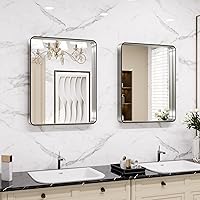 Vista 336 de LOAAO - Espejo de baño con marco de metal negro de 28x36 pulgadas para pared, espejo de tocador de baño negro mate estilo granja, antióxido, se