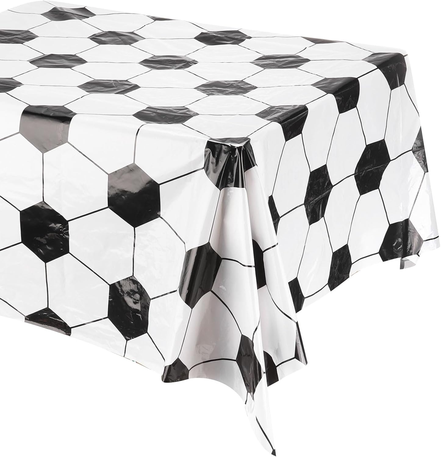 MECCANIXITY Soccer Tablecloth, 54 x 108 Inch Plastic Soccer Pattern Disposable Rectangle Sports Soccer Theme Table Cover for Stadium Birthday Party Decoration Black White Grid