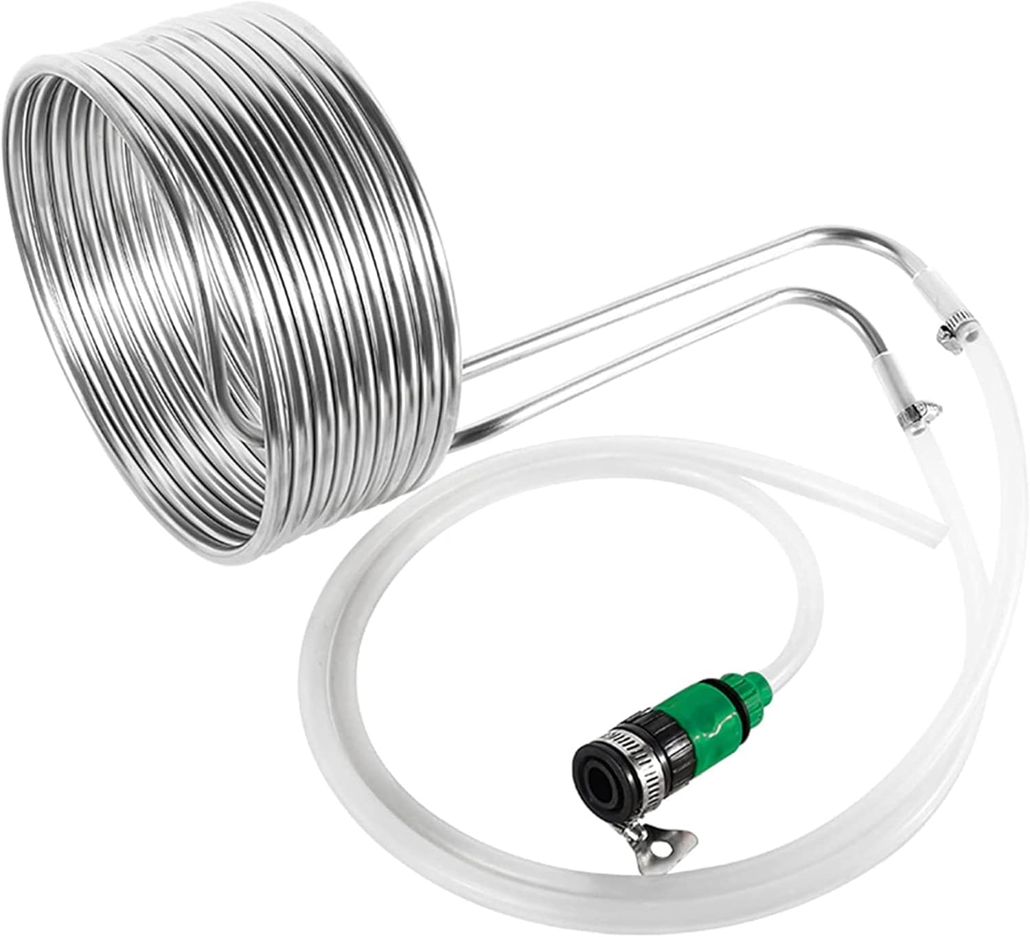 304 Stainless Steel Immersion Wort Chiller, Cooling Coil Tube with Water Adaptor & Silicone Tubing Heat Exchanger Homebrew Beer Cooler