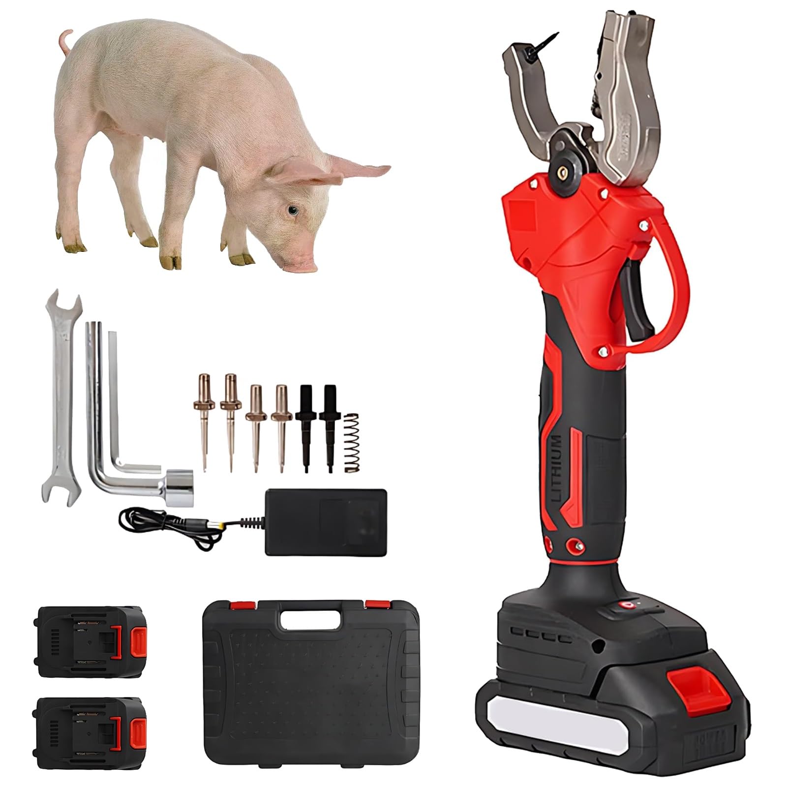 MRKU Ear Tag Pliers,Cordless Livestock Tagging Tool Cattle,Sheep,Pig with Rechargeable Batteries and Needles,Handheld Plier
