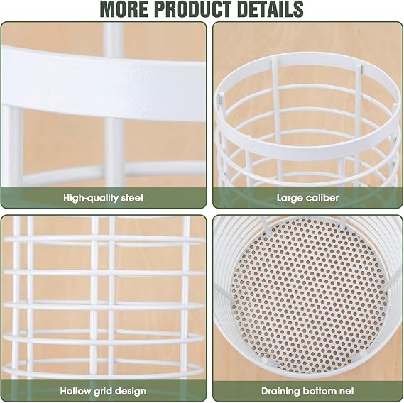 QIWODE Kitchen Utensil Holder Drip Round Cutlery Holder Kitchen Storage Basket for Spoons Spatulas Knives Forks Metal Wire White