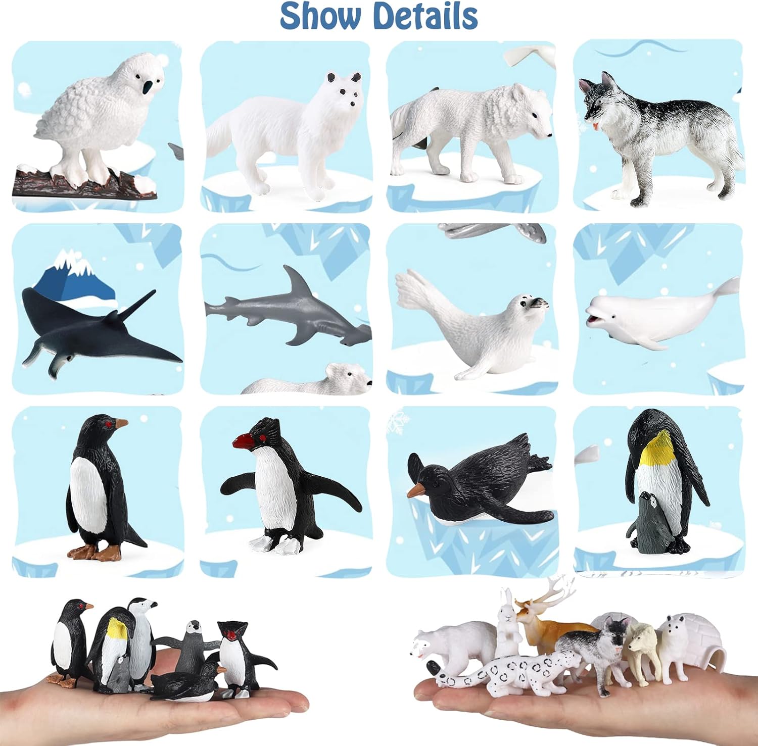 RCOMG 26pcs Arctic Animal Figurines - Realistic Polar Animal Figures with Polar Bear, Caribou, Penguin & Arctic Wolf - Great for Easter Egg, Gifts & School Projects