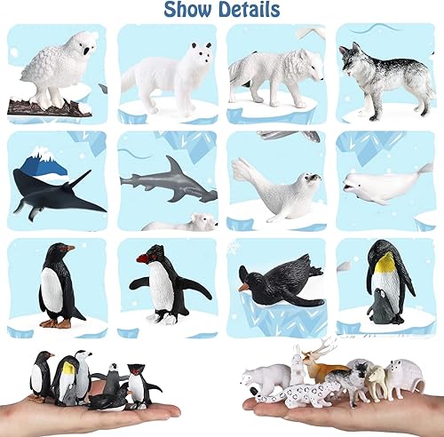 Miniatura 2 de 26 figuras de animales marinos, figuras realistas del océano ártico, juguetes en miniatura de plástico con animales árticos, tiburones, renos, etc.