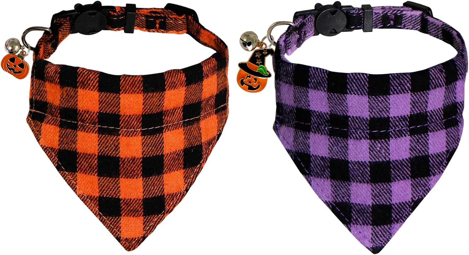 STMK 2 Pack Halloween Cat Bandana Collar with Bell, Breakaway Halloween Cat Kitten Bandana Collar with Bell Pumpkin for Halloween Cats…