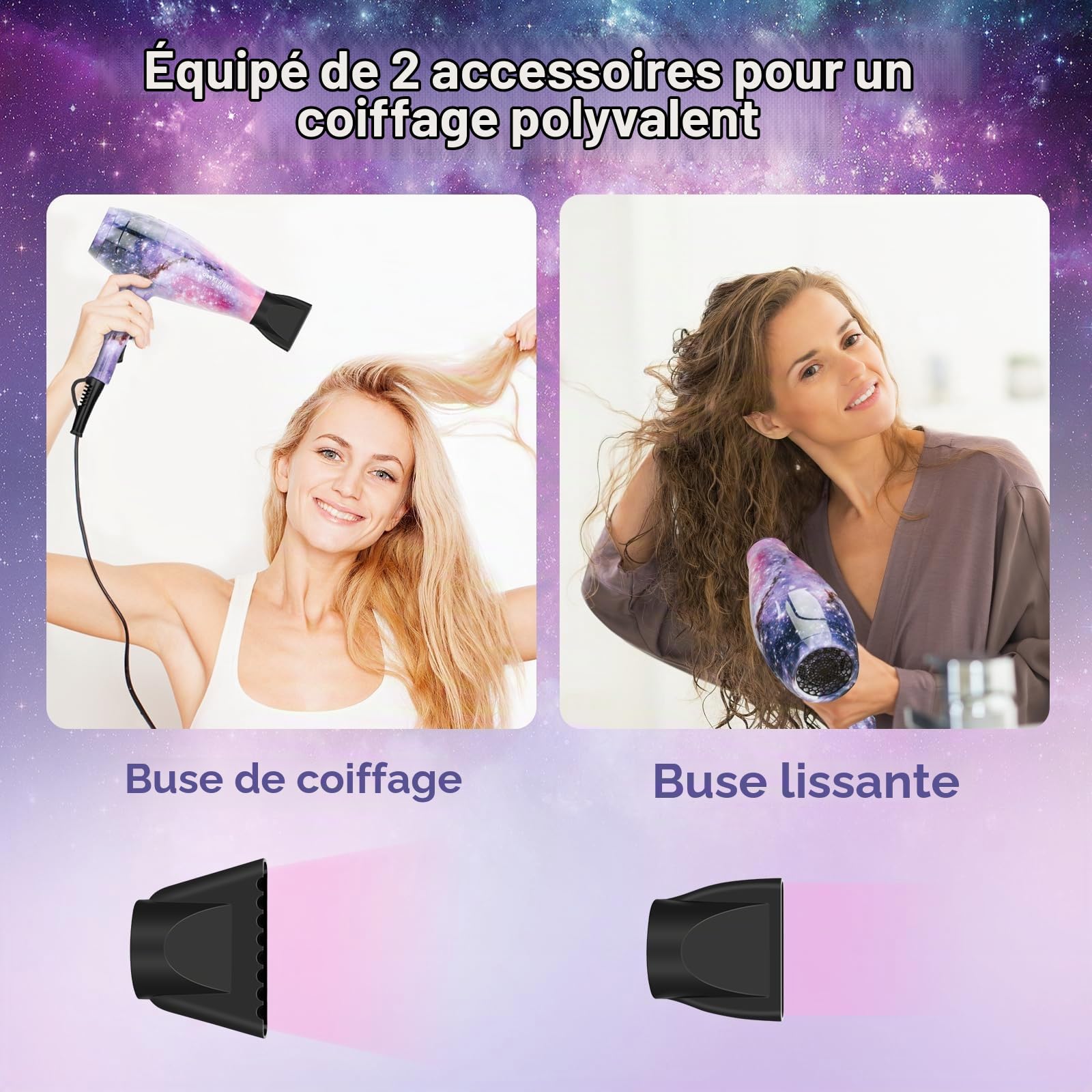3 EN 1 Sèche Cheveux + Lisseur Cheveux + Boucleur à Cheveux, PARWIN PRO BEAUTY Styling Set, Seche Cheveux Professionnel, Fer à Boucler, Fer à Lisser. Thème Galactic Star, Cadeau Femme