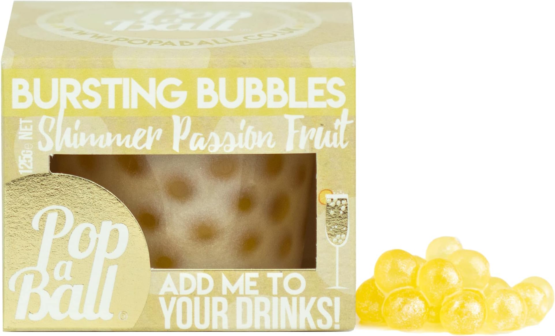 Popaball Shimmer Passion Fruit Bursting Bubbles 1 x 125 Grams Prosecco, Gin, Mocktail & Cocktail Making Gifts Set Ideas for Her, Hampers & Hen Parties