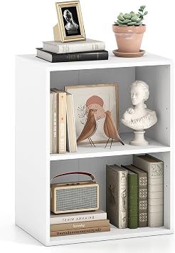 DREAMADE 2 Cube Storage Organizer, Open Storage Display Cabinet with Modular Cubby Design & Adjustable Shelf, 2 Tier Small Bookshelf for Home, Office, Classroom, Small Spaces 1, White
