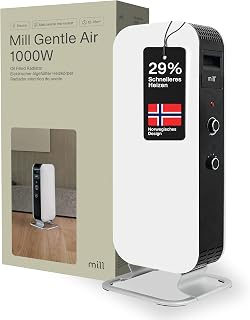 Mill Ölradiator Heizkörper 1000W, elektrische Heizung, bis zu 16 m², geräuschlose Elektroheizung mit Thermostat, sicherer Elektroheizkörper, Radiator Heizung elektrisch, Designed in Norwegen - weiß