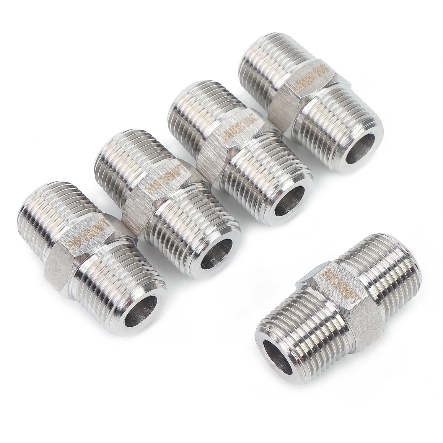 Tubo de rosca 3/8 NPT de acero inoxidable 316 con accesorio de niple hexagonal Class 3000 de 5 uds