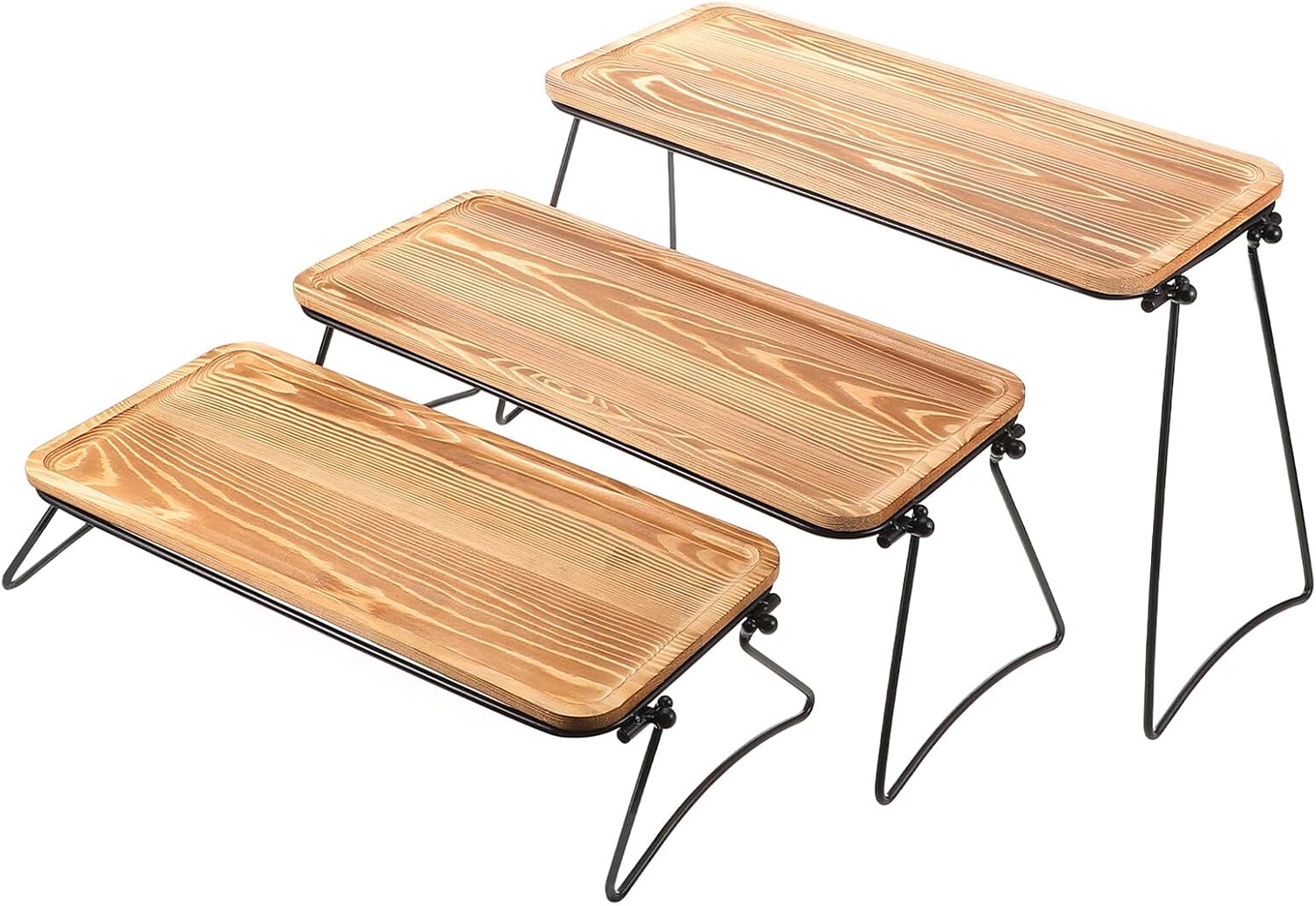 KESYOO Wooden Serving Tray Set with Detachable Rectangular Pine Tray and Acacia Wood Tiered Rack for Kitchen Dining Party Serving