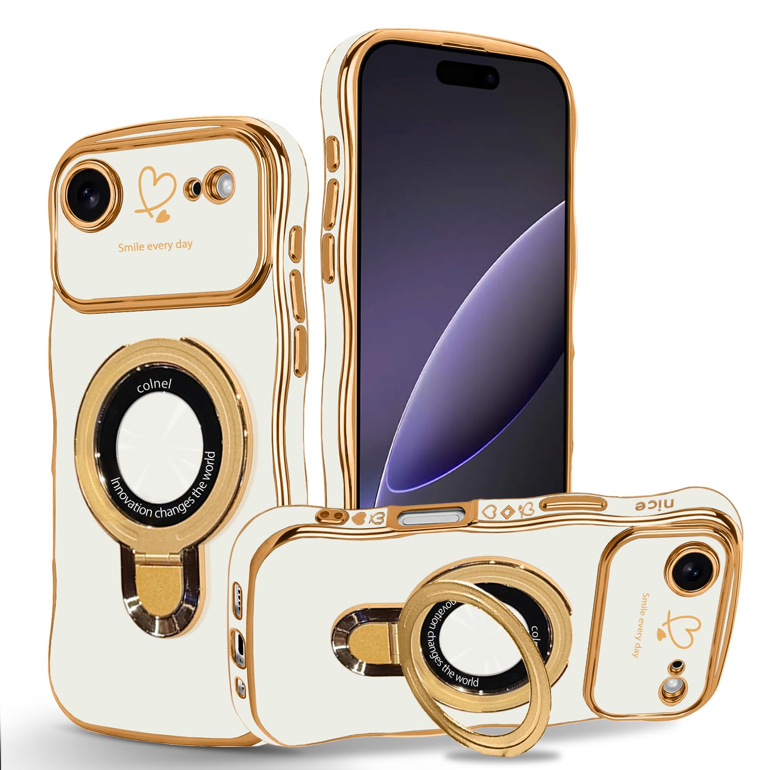 iPhone Air 専用 ケース ハート TPU ウェーブ 柔軟なシリコン アイフォンair スマホケース おしゃれ メッキ加工 ソフト 軽量 耐衝撃 可愛い 携帯電話カバー（ホワイト）
