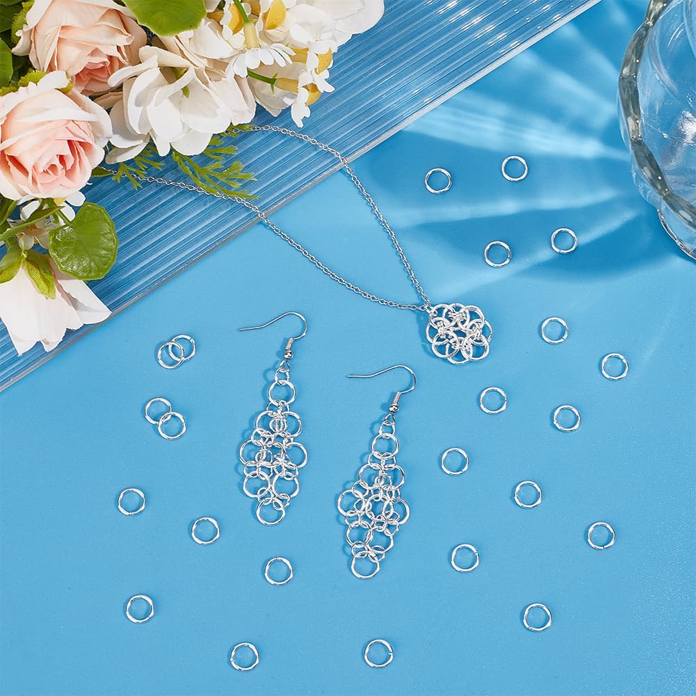 PH PandaHall 100pcs 925 Sterling Silver Plated Jump Rings, 8mm Open Jump Rings Brass Jewelry Connector Ring 18 Gauge Unsoldered O Ring for Earrings Bracelets Necklaces Chain Choker DIY Craft Making