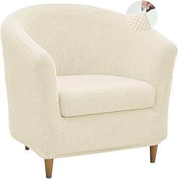 2 Piece Club Chair Slipcover Stretch Barrel Chair Covers Slipcover Tub Chair Slipcovers Round Accent Armchair Covers Removable Couch Furniture Protector for Living Room Beige