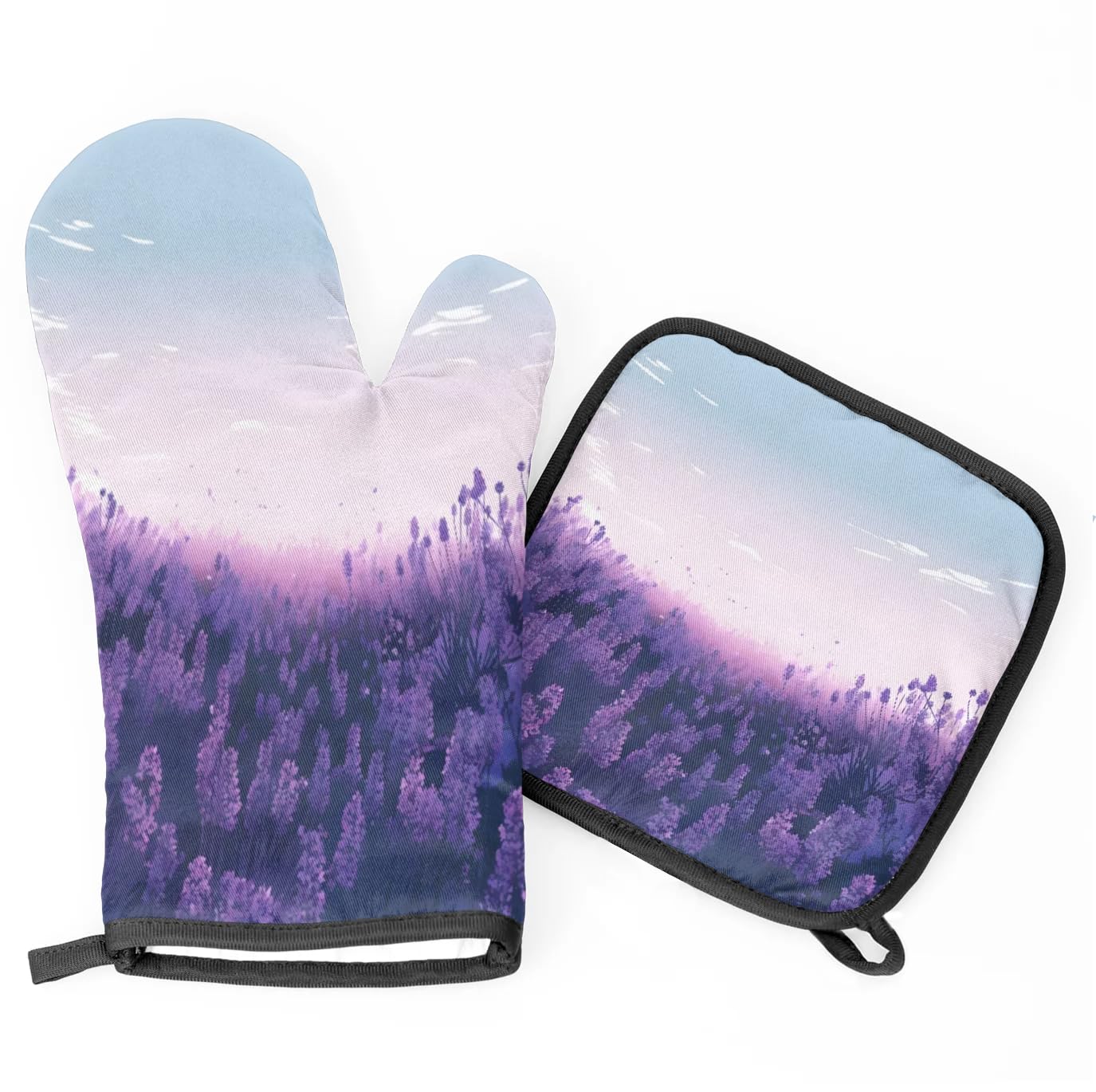 Beautiful Lavender Field Oven Mitts Kitchen Oven Gloves for Cooking Baking Heat Proof Lining Cotton Kitchen Potholder Mittens Pot Holders Hot Pads for Chef Women Men