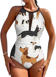 Sexy Bathing Suit for Women, Tummy Control One Piece Swimsuits High Neck Mesh Monokini Swimwear