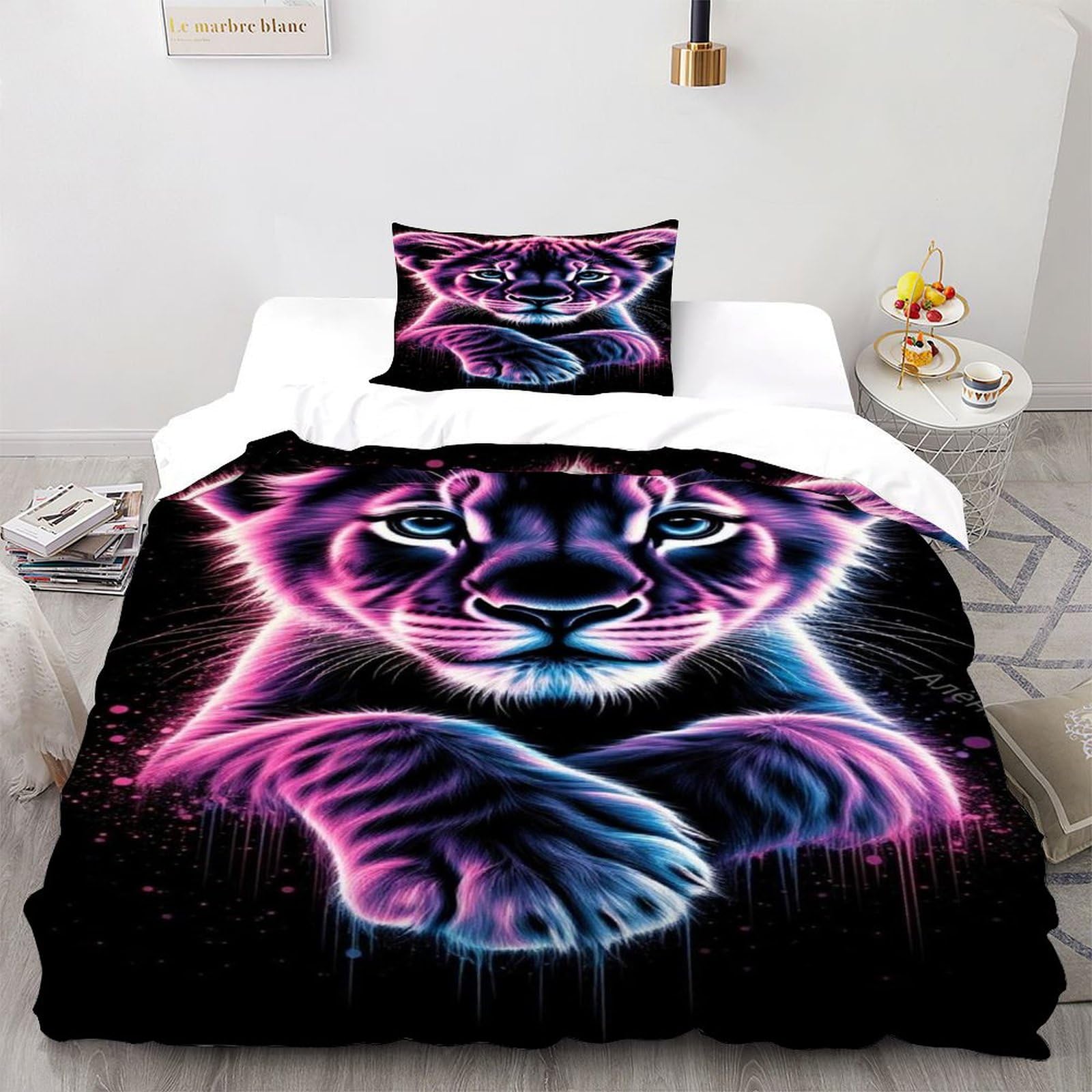 Lion Cub Bedding Set Soft And Comfortable AnimalDuvet Cover 2 Pieces for Children And Adults Microfiber with 2 Pillowcases Single（135x200cm）