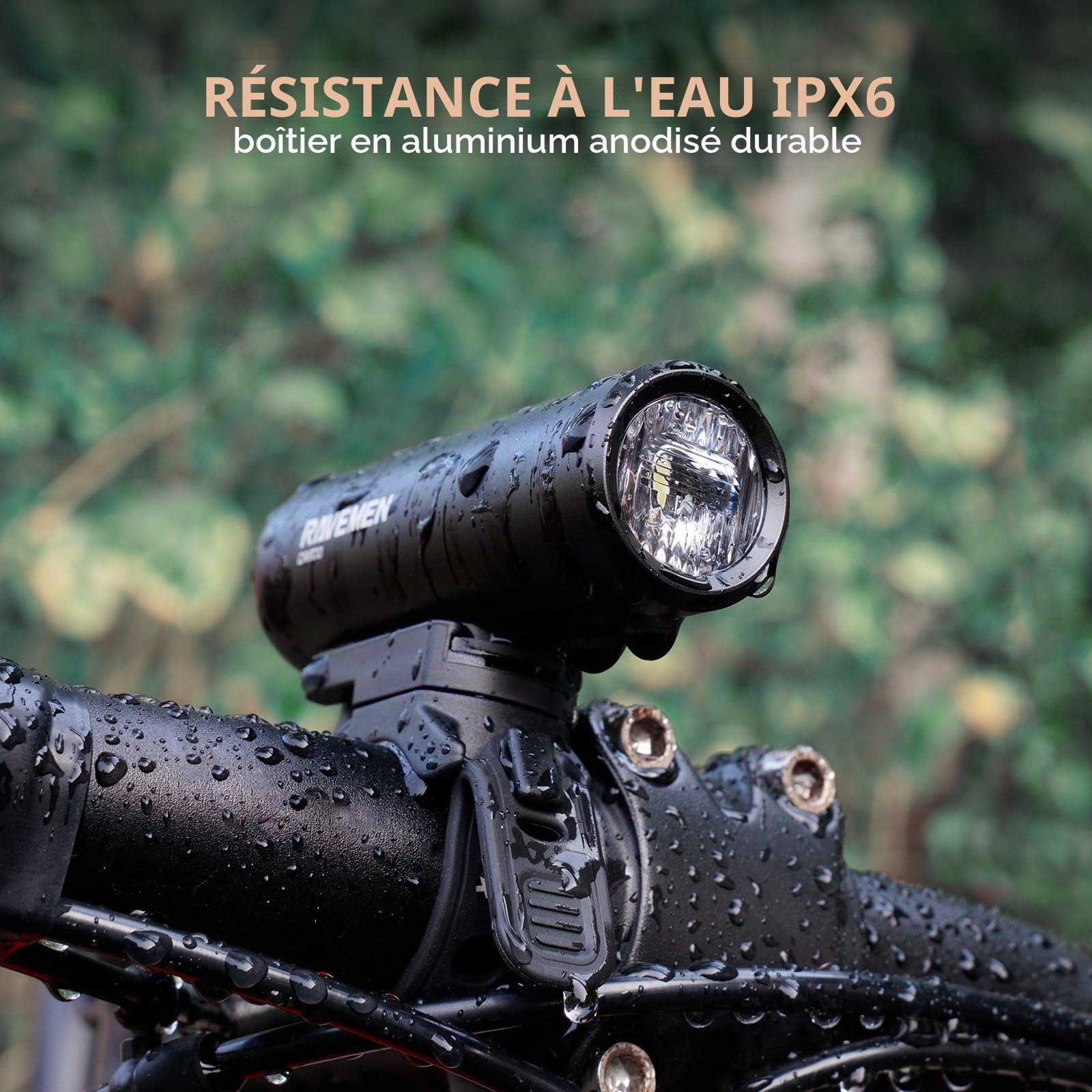 RAVEMEN 600 lumens Feu Avant de vélo avec Interrupteur à Distance Filaire Faisceau antireflet maximale de 125 mètres, CR600 Phare de vélo étanche IPX6 pour Les Cyclistes urbains sur Route
