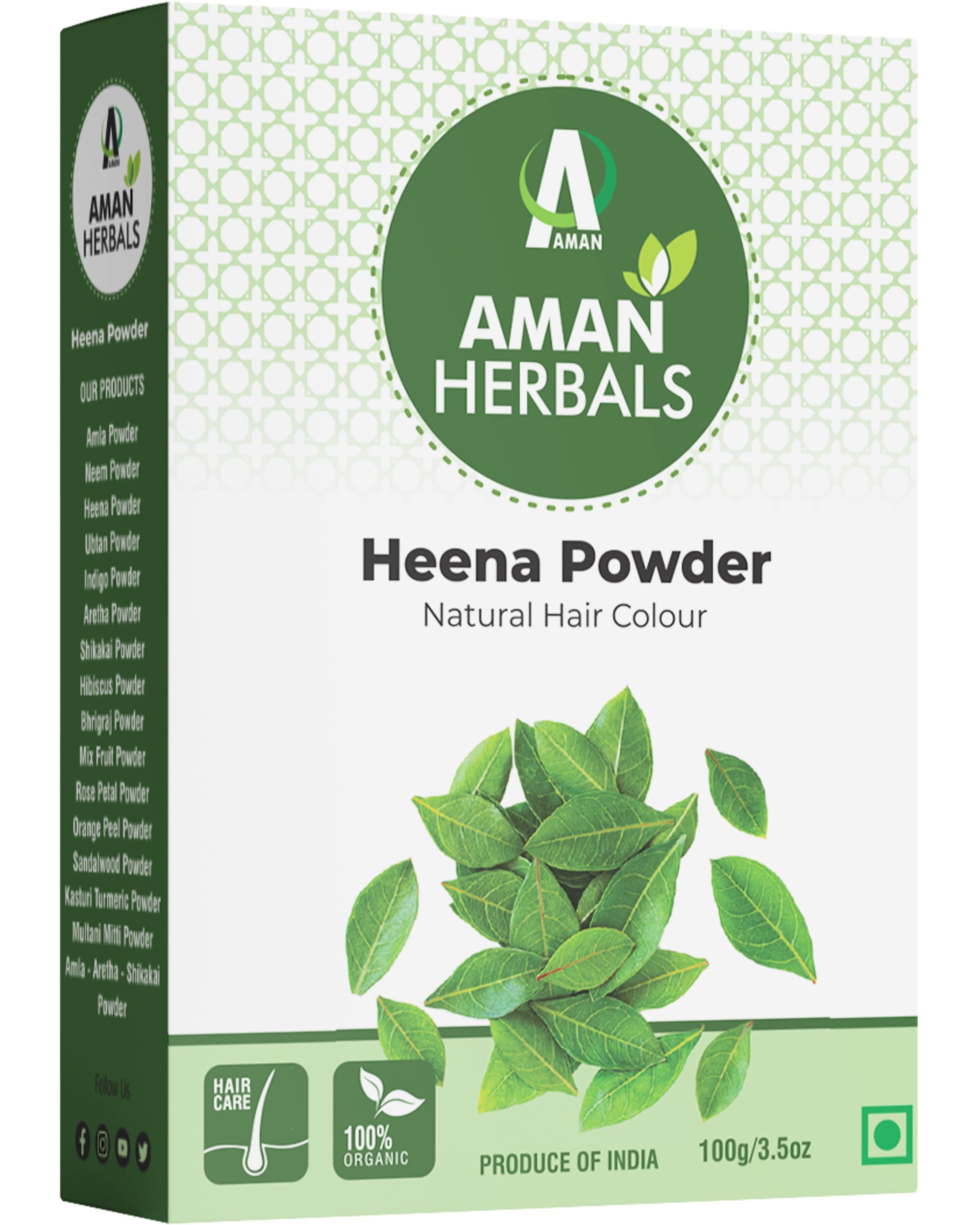 AMAN HERBALS - 100% Natural Organic Henna/mehndi powder for hair Colour and Growth Pack of 100 gm by AMAN Herbals