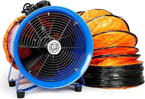 Ventilador de manguera axial de escape de 12 pulgadas con manguera de vinilo de 33 pies, ventilador cilíndrico resistente, ventilador portátil de