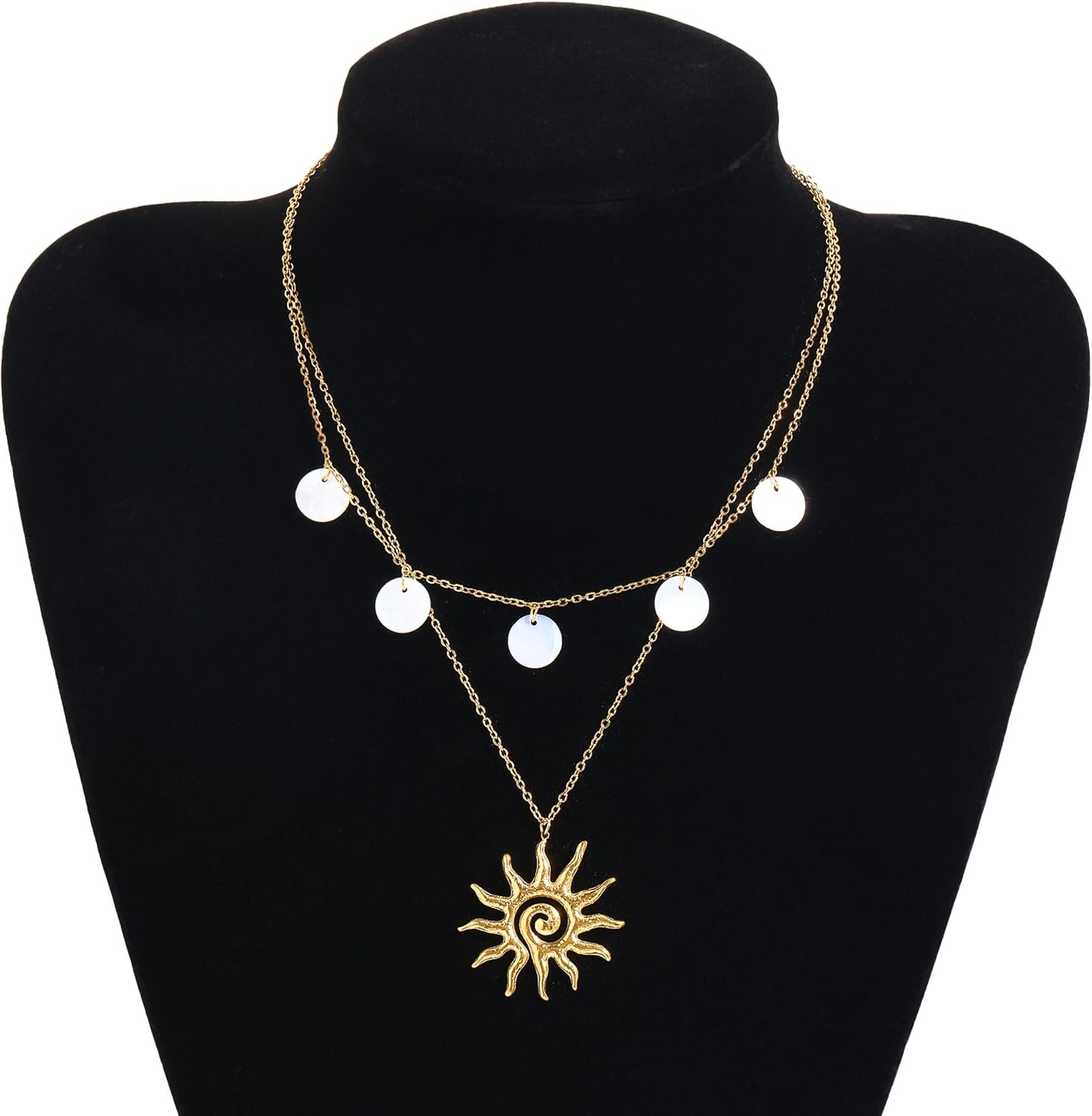 Gold Necklace for Women, Dainty 14K Gold Plated Layered Sun Pendant Necklace Gold Charm Chocker Jewelry Gift for Her - Image 4