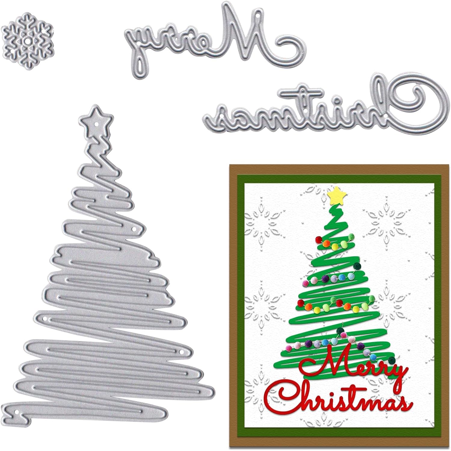 Threetols Metal Christmas Tree Cutting Dies, Christmas Words Die Cuts Stencils Snowflake Metal Dies for Card Making Paper Crafting Scrapbooking and DIY Craft Album Paper Card Christmas Decor