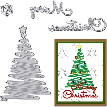 Threetols Metal Christmas Tree Cutting Dies, Christmas Words Die Cuts Stencils Snowflake Metal Dies for Card Making Paper Crafting Scrapbooking and DIY Craft Album Paper Card Christmas Decor