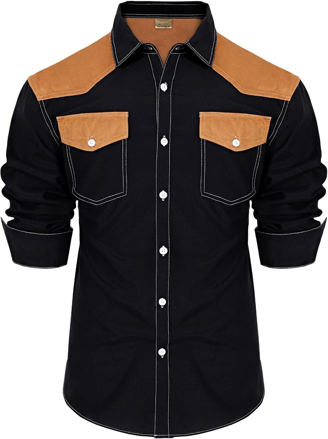 Men's Western Cowboy Shirt Long Sleeve Cotton Slim Fit Casual Button Down Shirts with Pockets