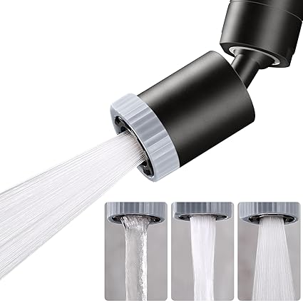 Swivel Faucet Aerator,3-function Faucet Nozzle,360 degree Big Angle Rotate Kitchen Sink Faucet Attachment,Faucet Extender for Kitchen 55/64 inch Female Thread,Kitchen Sink Aerator Black