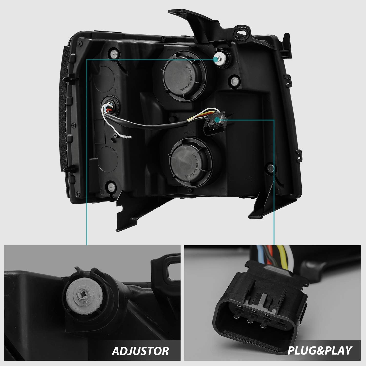 AlphaRex PRO-Series Jet Black Compatible with 07-13 Chevrolet Silverado 1500/07-14 Silverado 2500HD/3500HD LED Tube Dual Projector Headlights with Switchback DRL/Sequential Signal/Activation Light